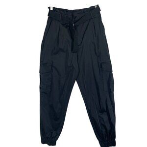 Zara women's black satin edgy sleek  Cargo Pants size med